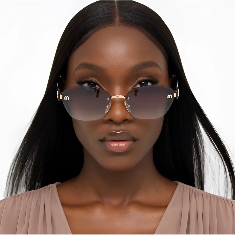 Rimless Cat Eye Sunglasses Gold Tortoise Gradient Lens Womens Modern Women 2026‎
